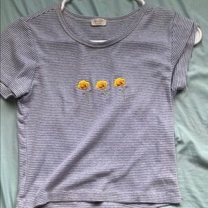 Striped Blue and Yellow Floral Kids Shirt